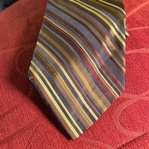 Ecco brown tan blue gold burgundy olive green striped silk tie